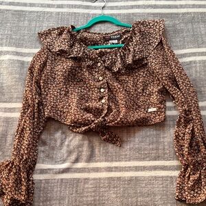 Vintage Guess Brown Floral Ruffle Top
